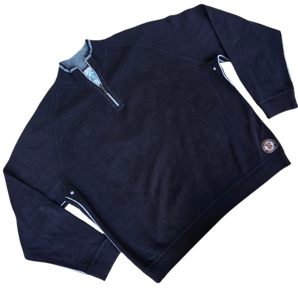 TOMMY BAHAMA SF Giants L mens cotton 1/4 zip pullover sweater RIANCHECK black - Picture 2 of 9